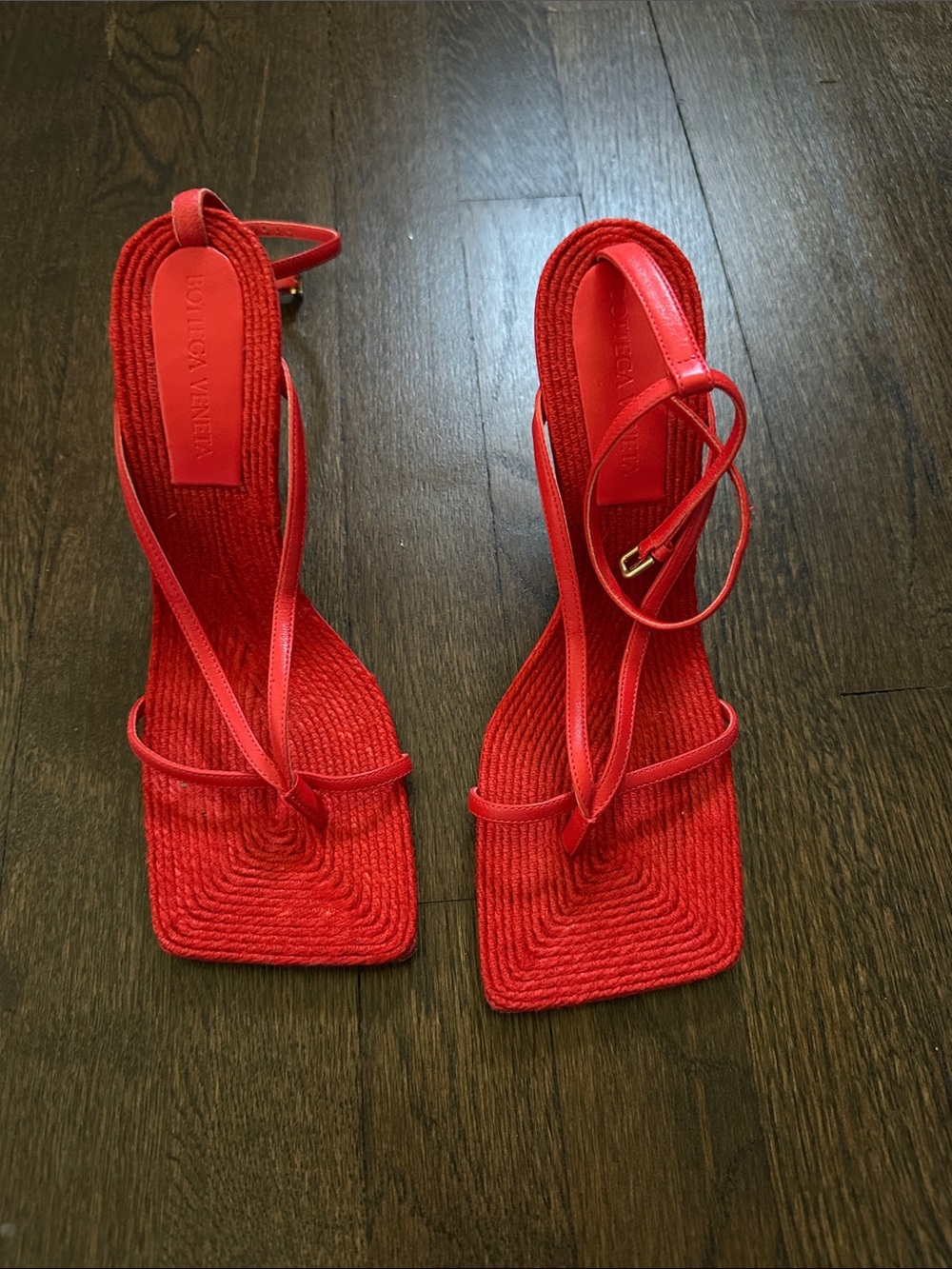 Bottega Veneta woven red tomatoe heels
